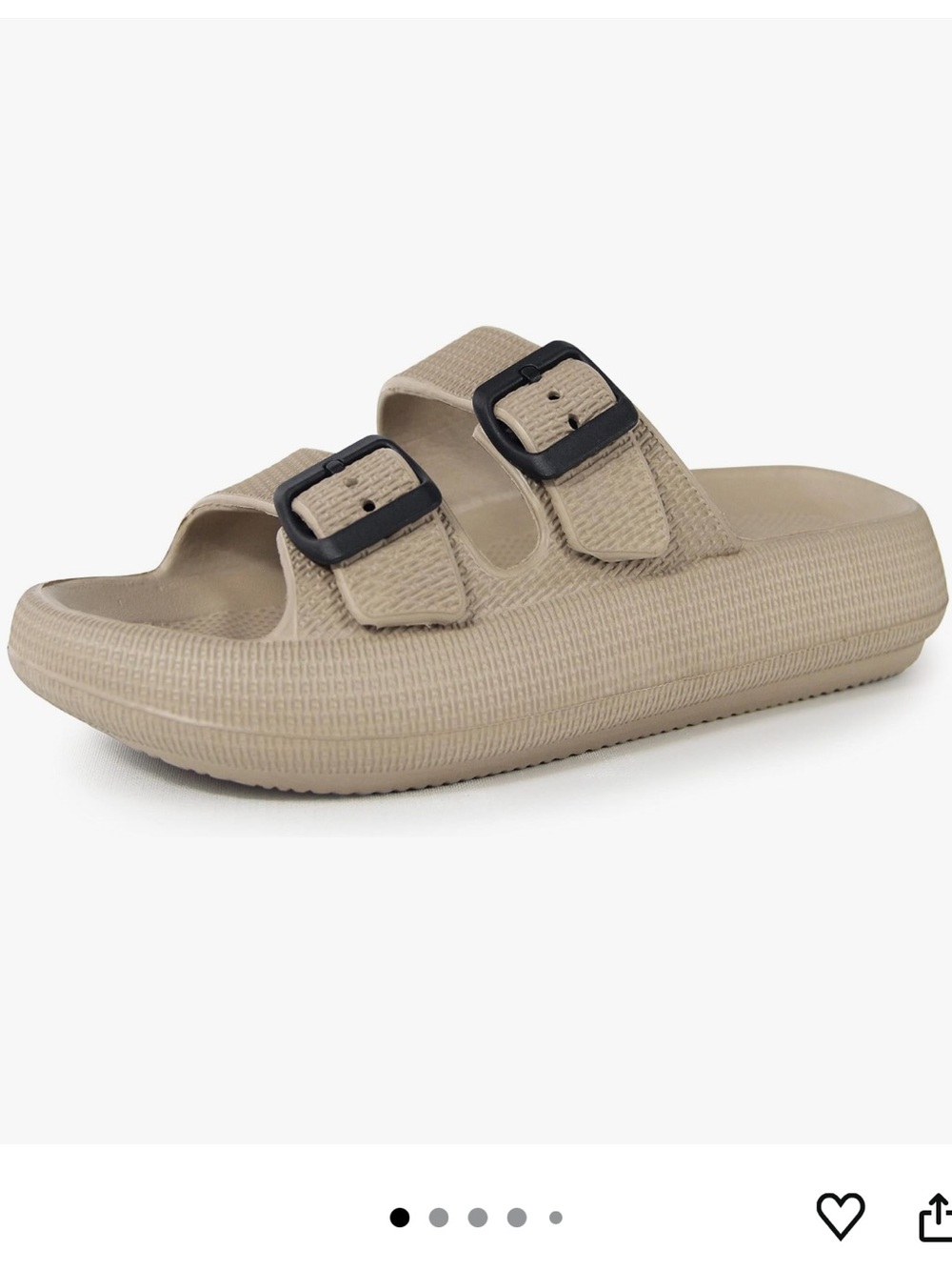 Women's Beige Pillow Slide Sandals with Adjustable Buckles